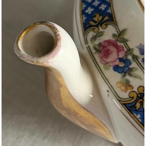1920's K. T. & K. China Teapot with Lid White Porcelain Blue and Pink Floral - Picture 6 of 10